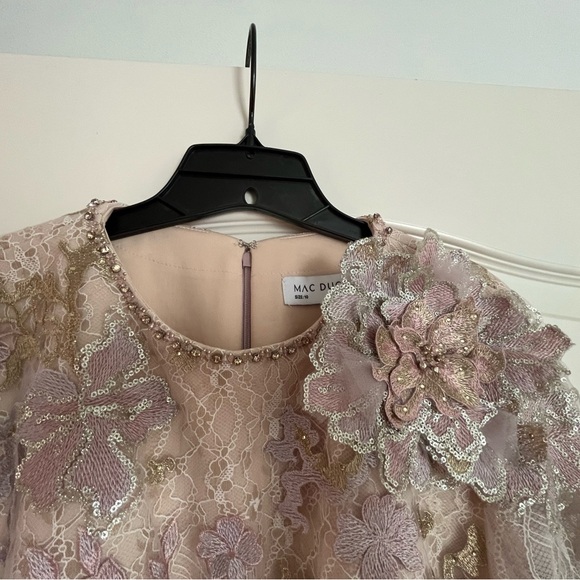 Mac Duggar Embellished High Neck Long Sleeve Dress in Nude 11329 Size 10 - Picture 3 of 11